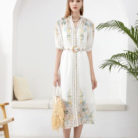 Celeste belted linen dress Mint