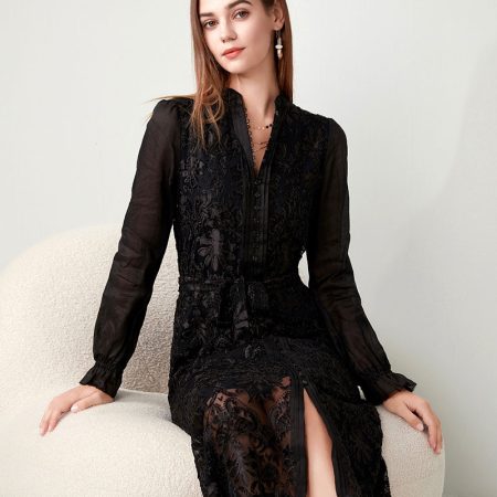 Lace Long Dress Black