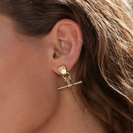 Drop Bar Moonstone Gold Studs