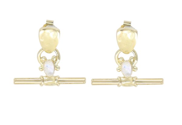Drop Bar Moonstone Gold Studs