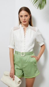 Cecile Shorts in a vibrant Aspen green colour features beautifully embroidered stitching adding texture and capturing simplicity to on-trend summer shorts. -Lined