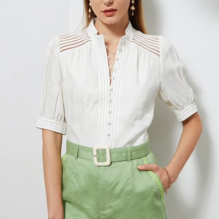 Cecile Shorts in a vibrant Aspen green colour features beautifully embroidered stitching adding texture and capturing simplicity to on-trend summer shorts. -Lined