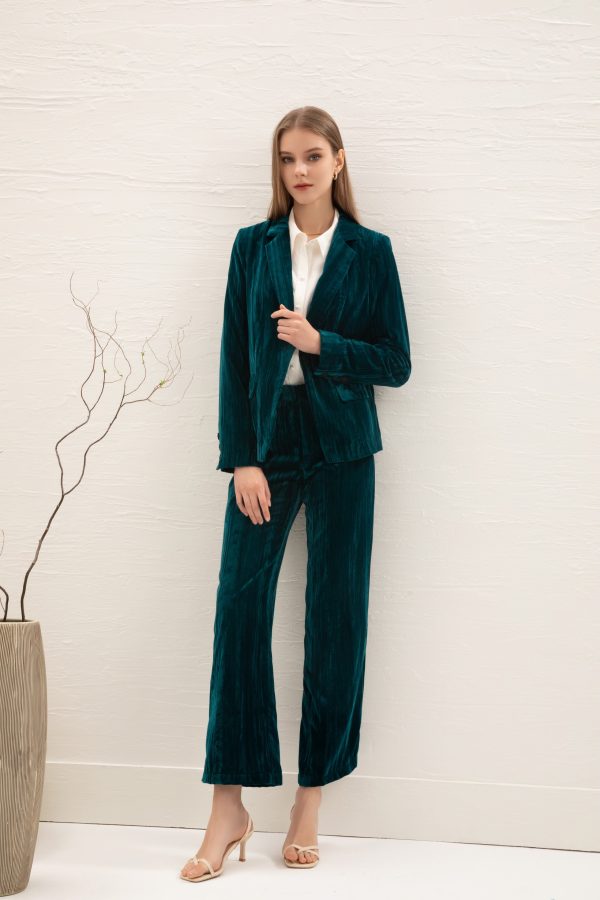 Alliette Velvet Pants in Blue Coral