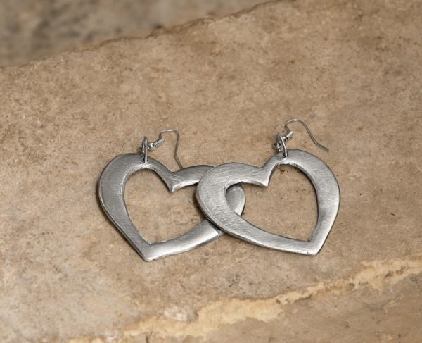 Silver Heart hoops Aluminium 100% recycled handmade - Image 2